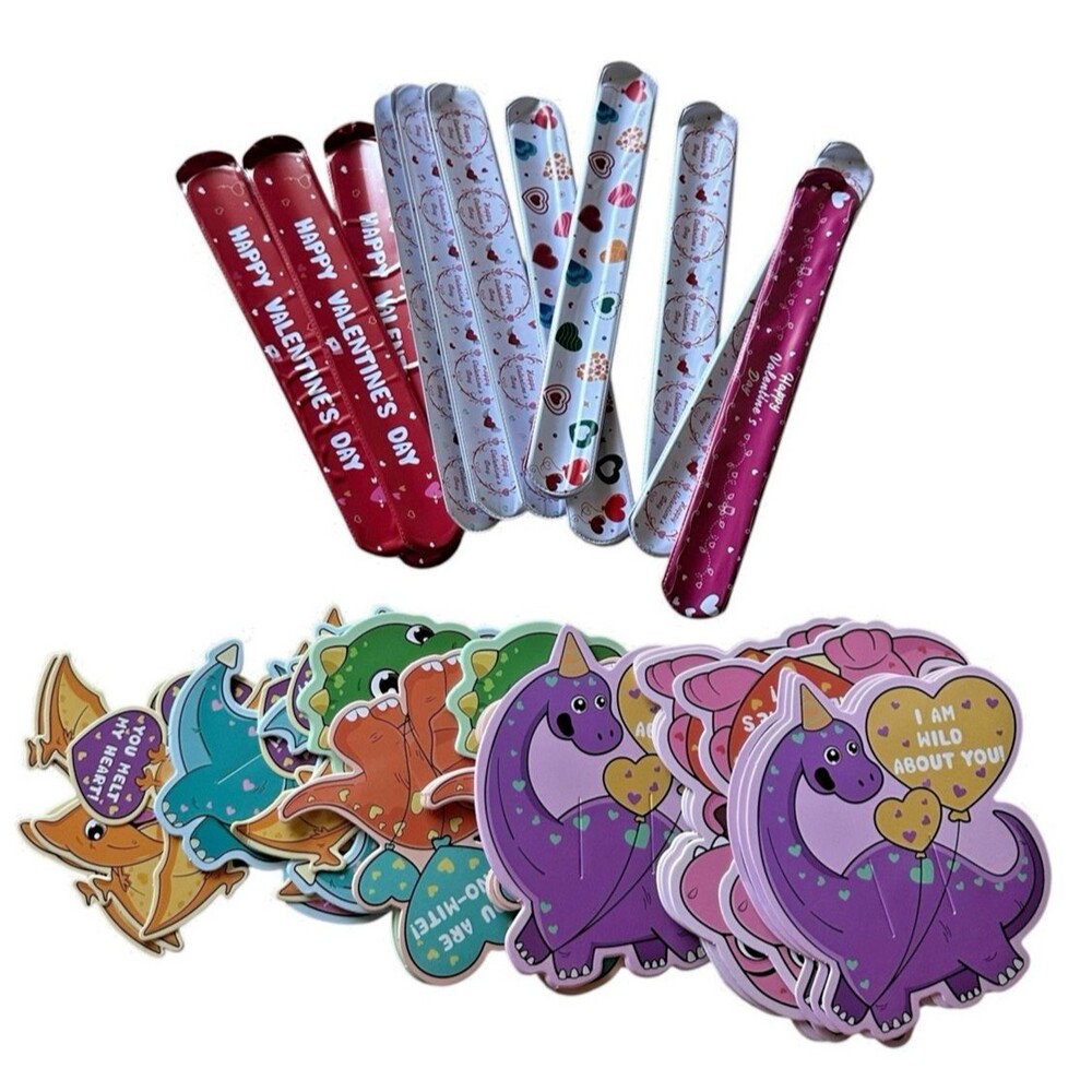 Valentine's Day Dinosaur Card Set 36 Cards w/ 36 Slap Bracelets